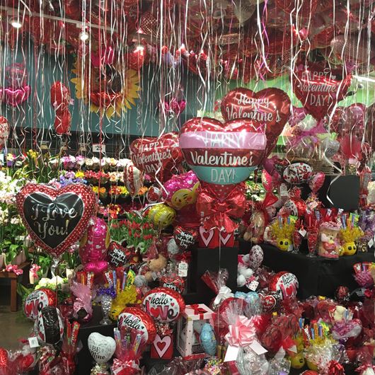 The quintessential Valentine's Day display at a local grocery store.